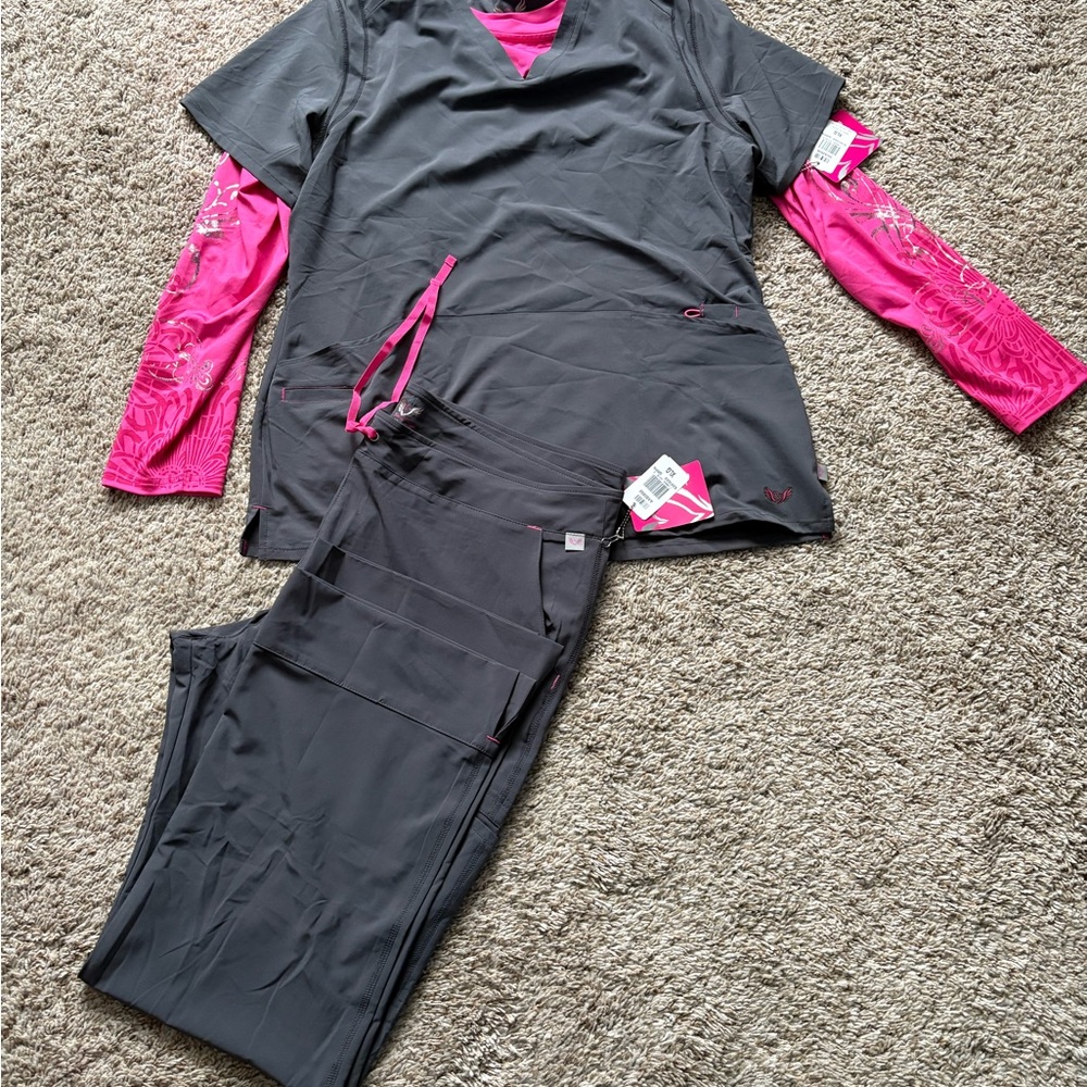 Gray and Pink Scrub Set